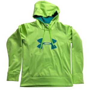 Under Armour Storm ColdGear Hoodie Neon Lime Green Teal Logo Womens Small